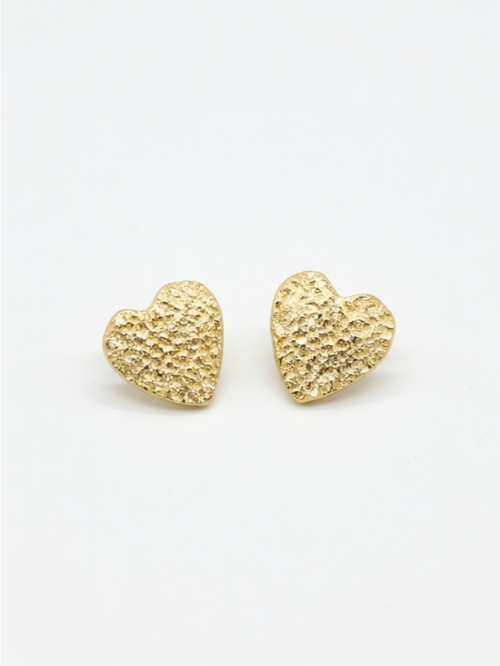Gold Textured Heart Stud Earrings — Renewed